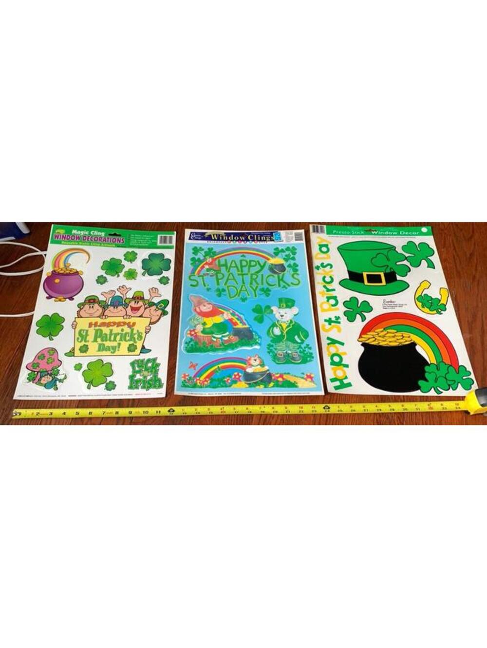 Lot 3 Sheet St Patricks Day Window Clings Stickers Shamrock Classroom Decoration